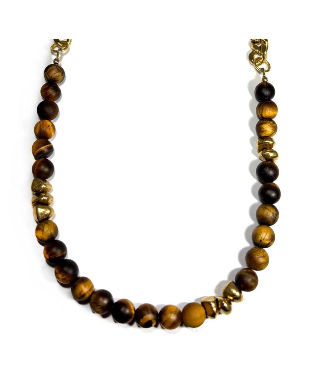 Rachel Nathan Brown Matte Tiger's Eye & Brass Stones Necklace