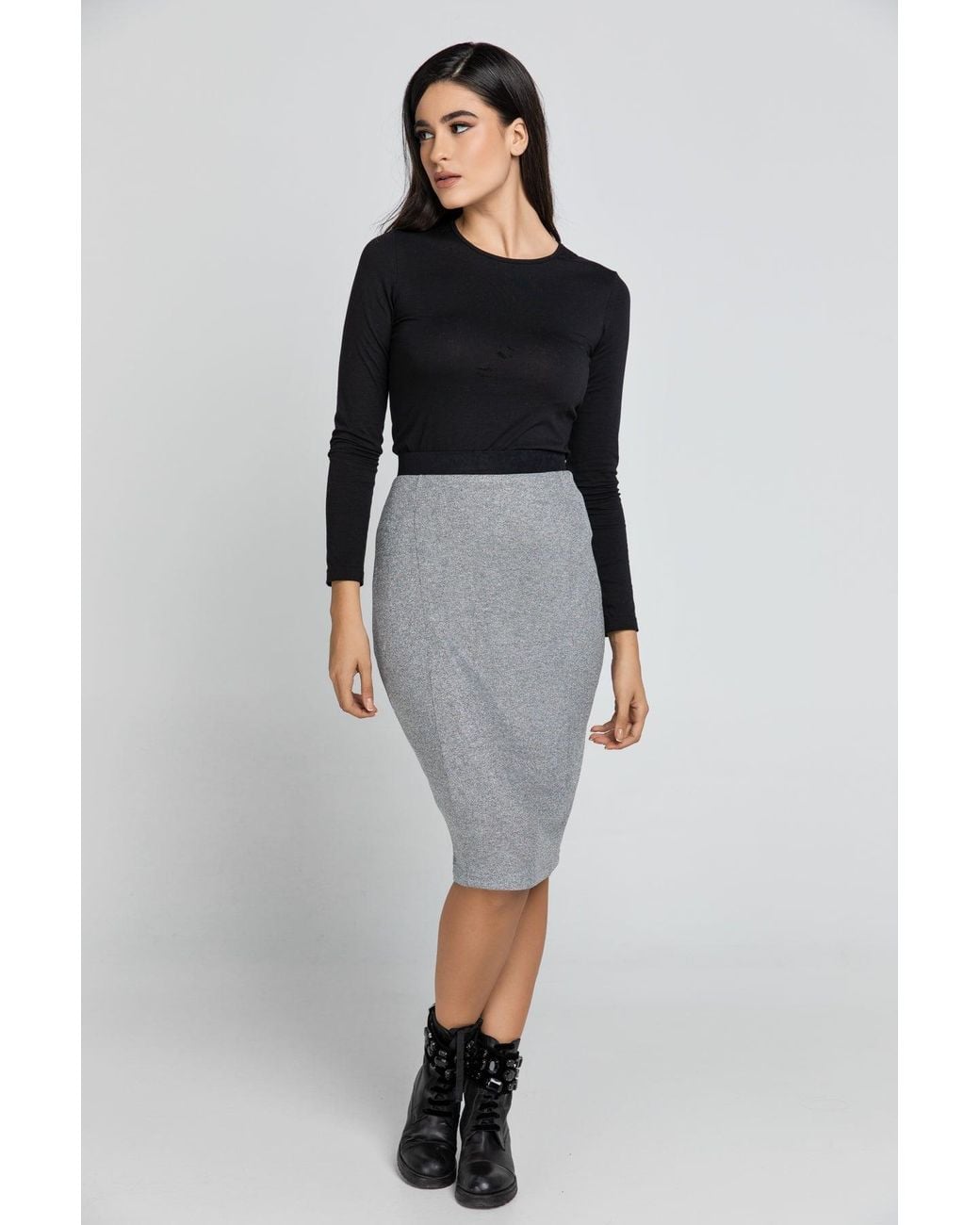 Conquista Gray Lurex Pencil Skirt