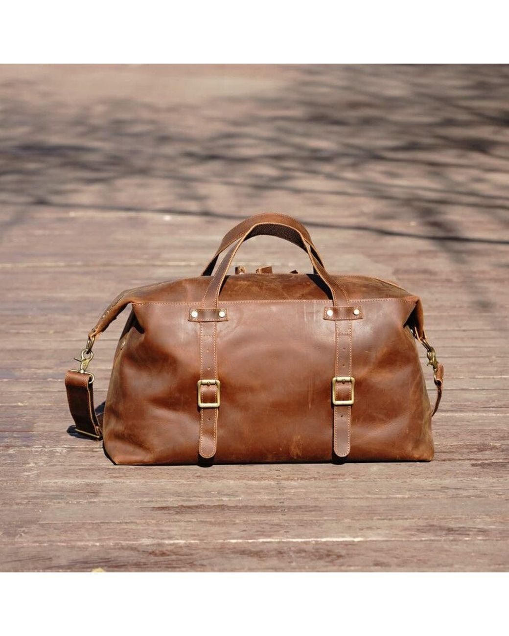 Touri Brown Large Genuine Leather Holdall for men