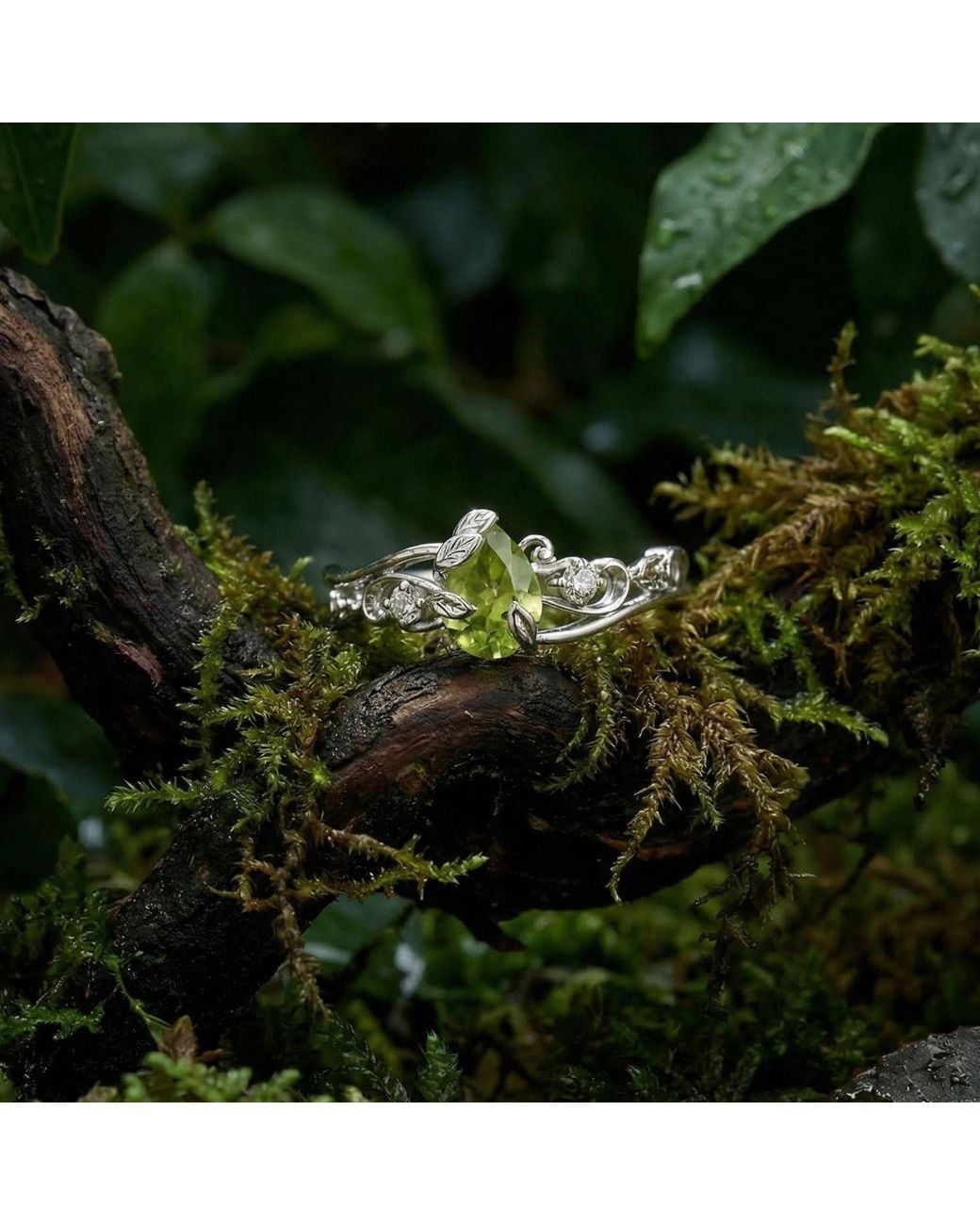 Azura Jewelry New York White Springtide Bloom Peridot Ring Vermeil