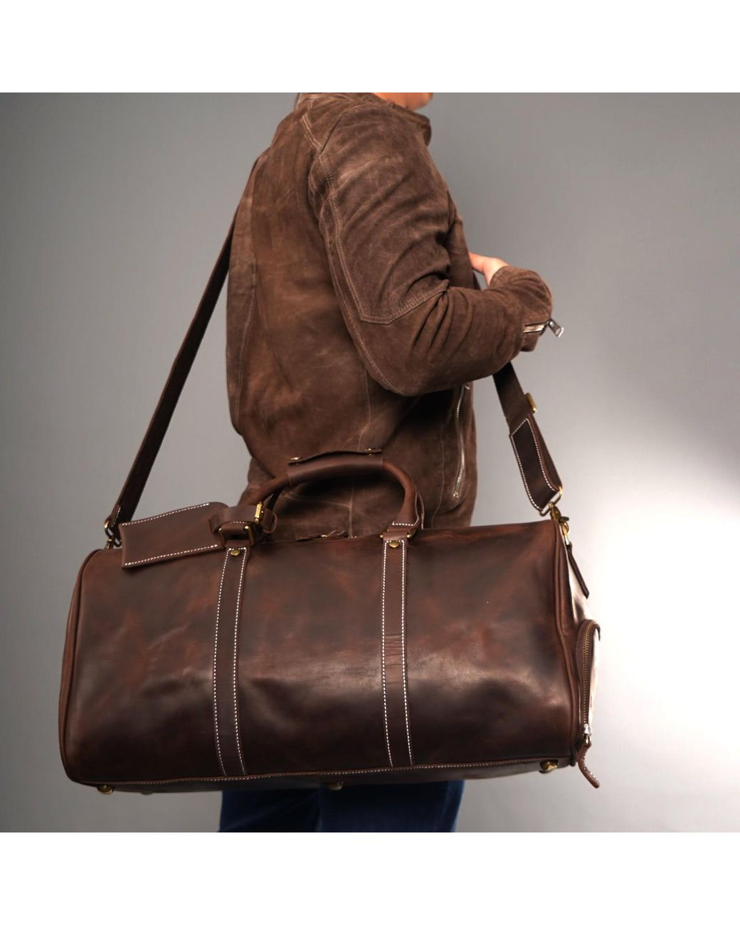 Touri Brown Leather Over-Night With Shoe Storage for men