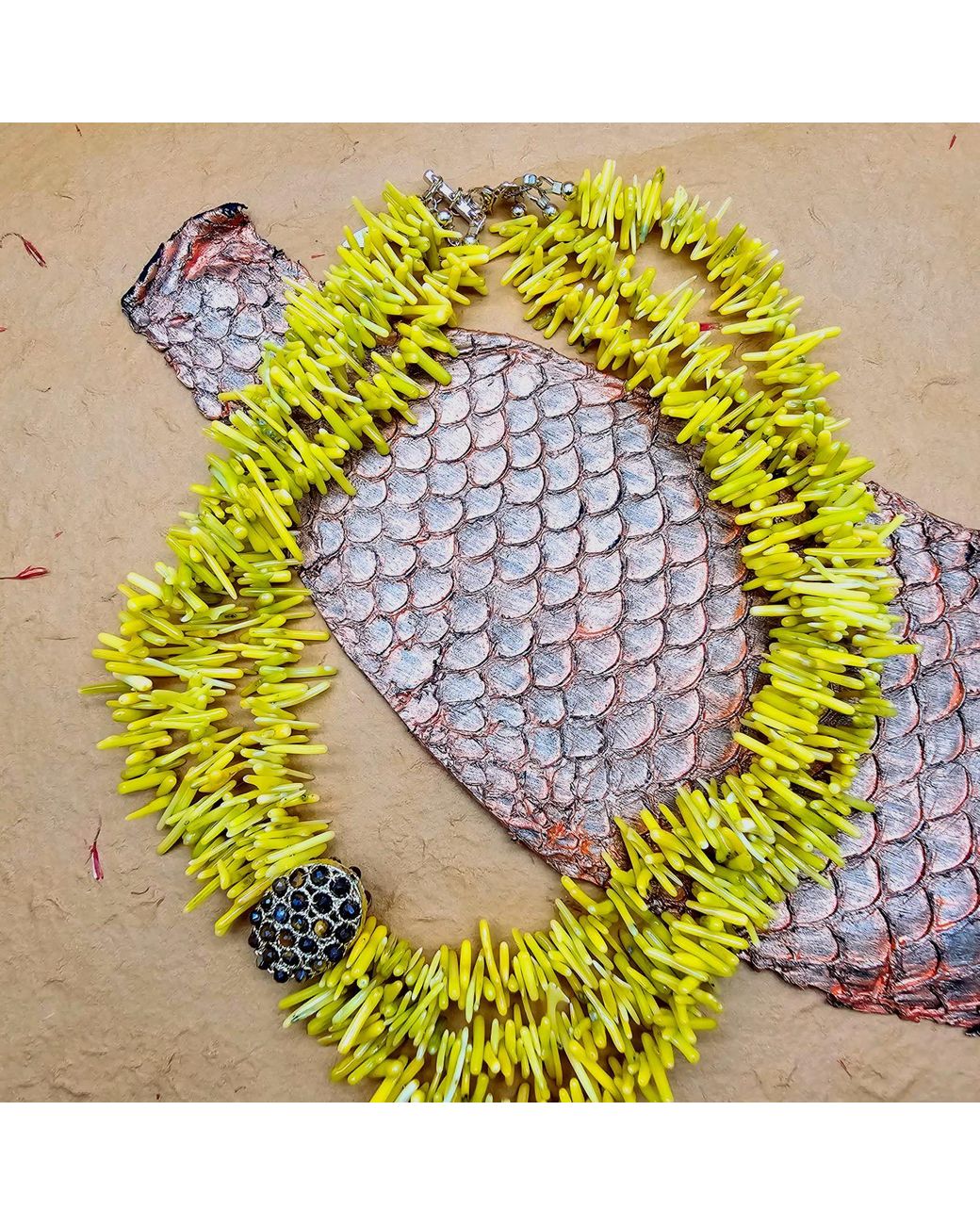 Farra Yellow Bohemian Vibrant Multi-Layer Coral Bamboo Statement Necklace