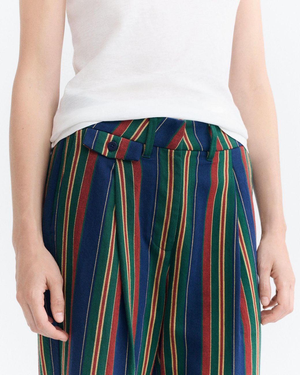 Thinking Mu Gray Patricia Striped Low-Rise Wide-Leg Pants