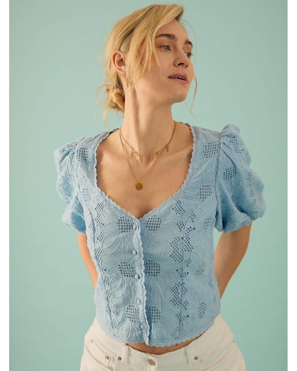 Rose & Nancy Blue Abi Cotton Lace Blouse