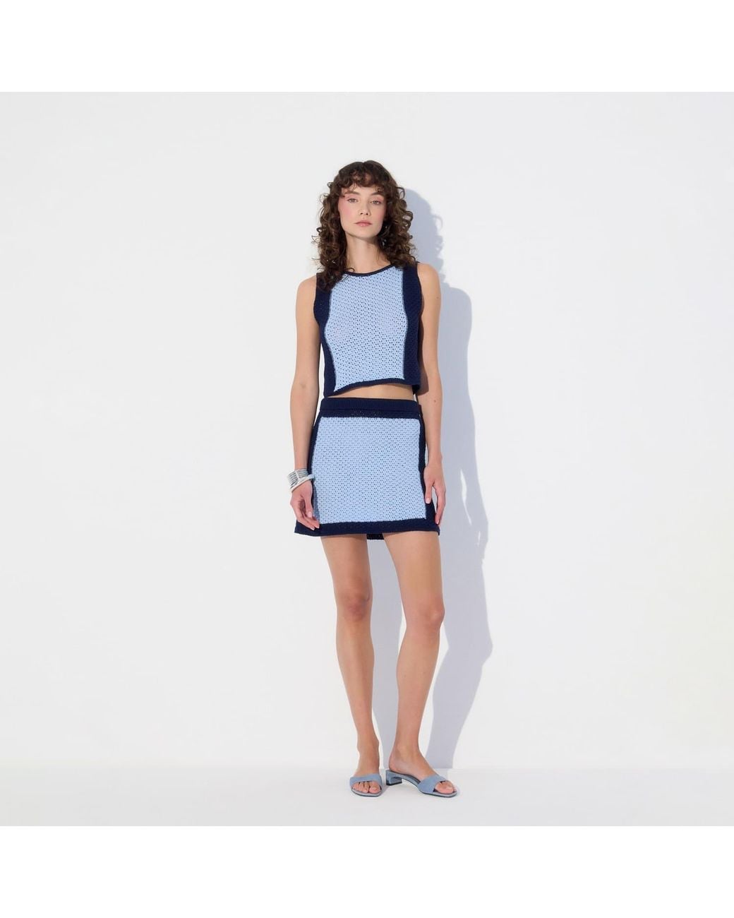 Thisisu Collection Blue Nerina Colorblock Beachwear Knit Crop Top