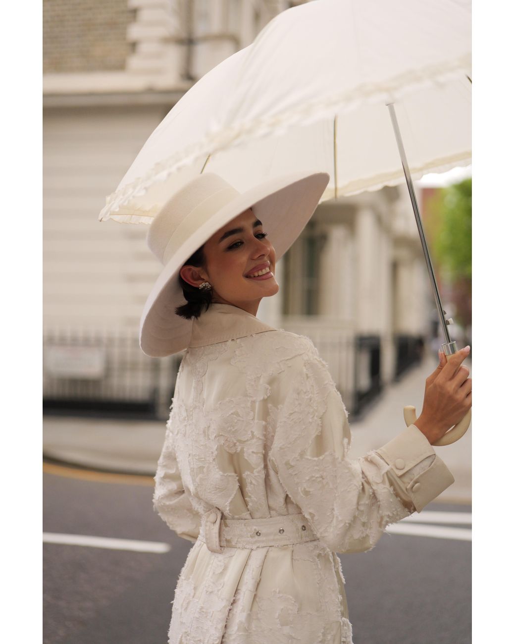 Santinni Natural Neutrals Charmed Satin Jacquard Trench Coat