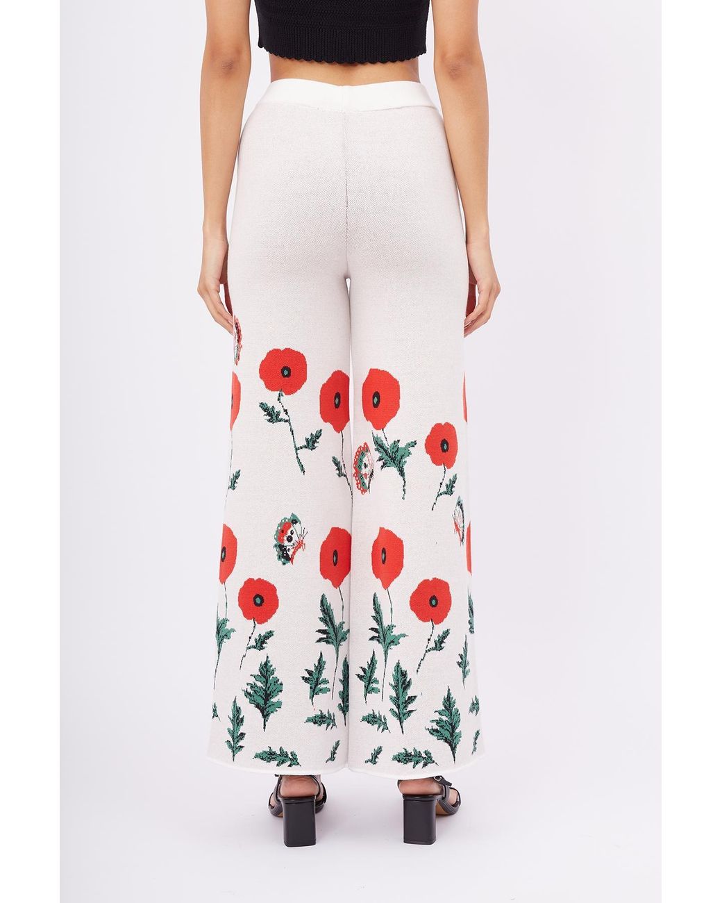 Peraluna White Poppy High Waist Knit Trousers