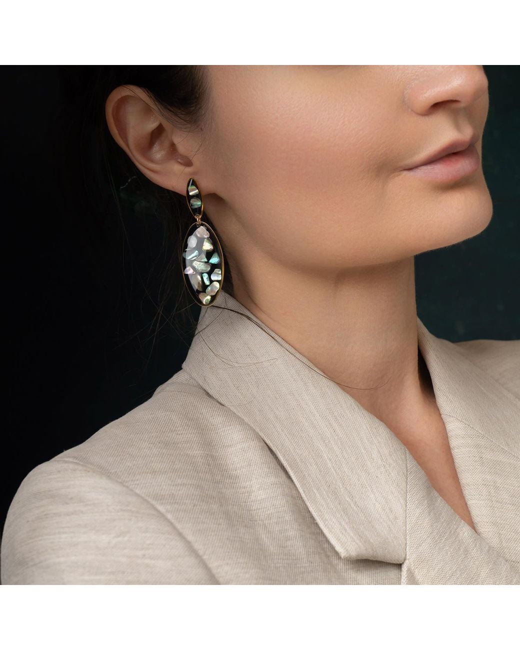 Kate Koel Black Statement Jet Abalone Earrings
