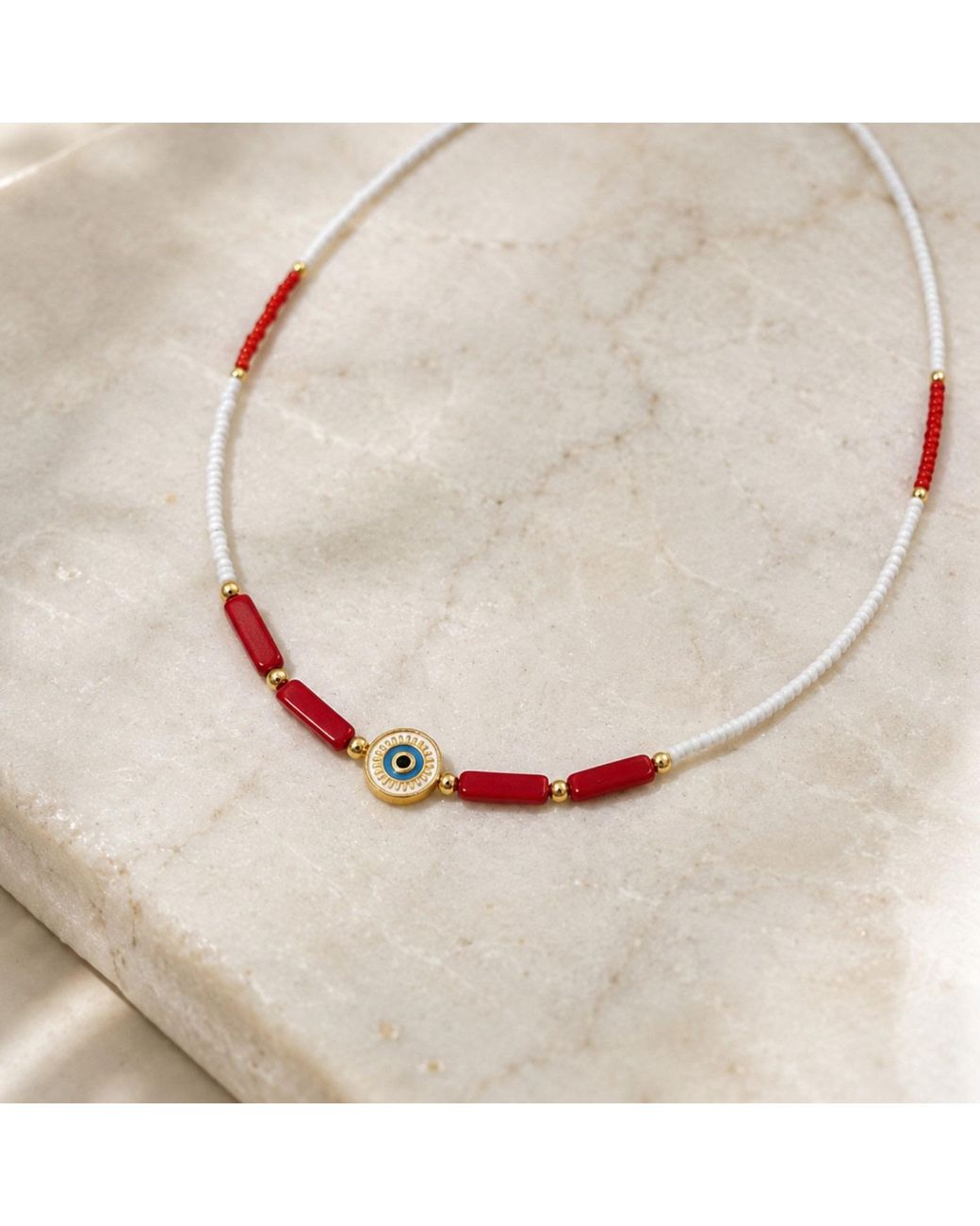 Nuvv Collection Red Evil Eye Beaded Necklace