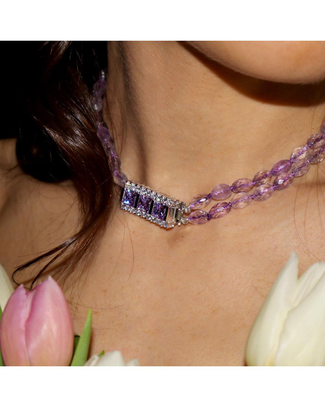 Mineralgems•Studio Purple Lilac Amethyst Two-Strand Choker