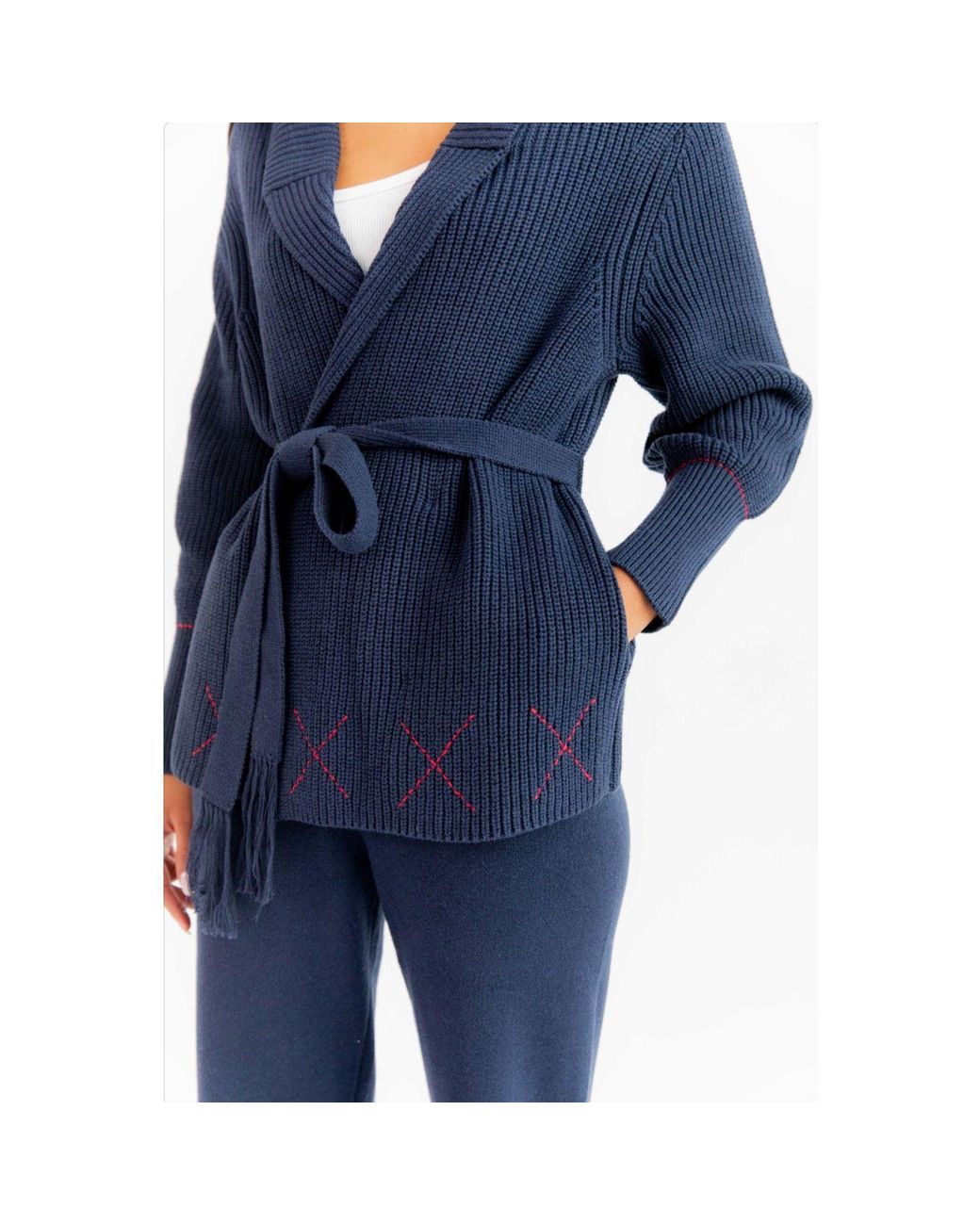 Ren Cordeza Blue Hand Embroidered Knit Cardigan