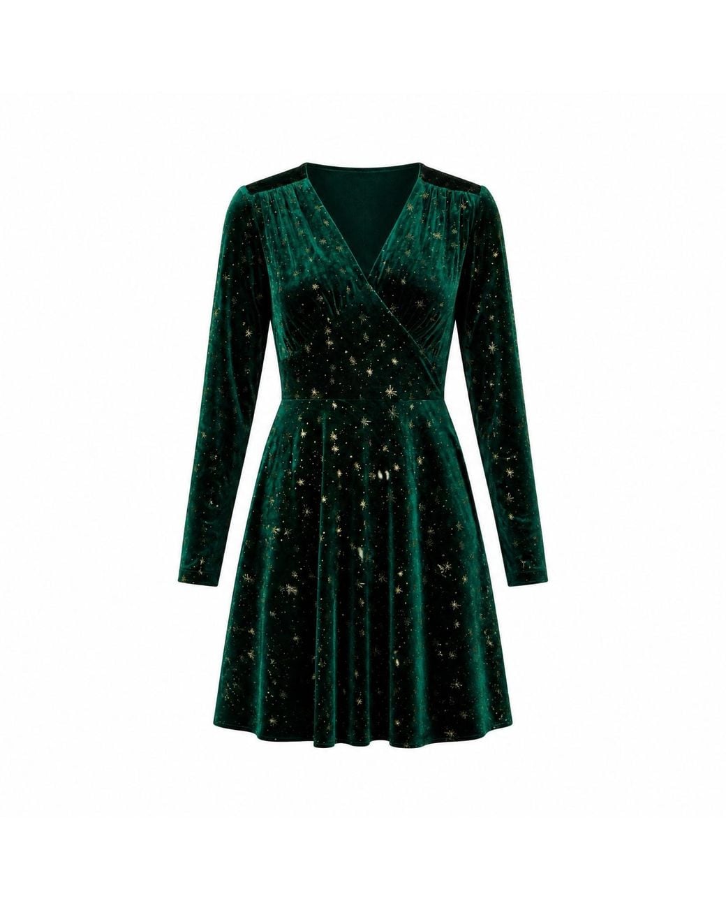 Yumi' Green Velvet Skater Dress With Foil Star Print