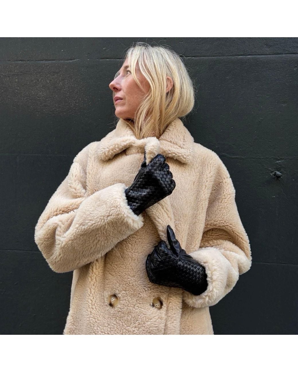 London Atelier Byproduct Black Woven Leather Short Gloves