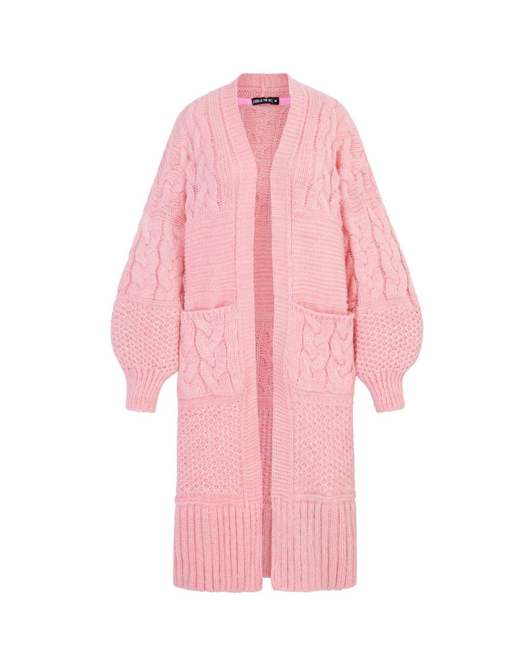 Cara & The Sky Pink Alex Balloon Sleeve Cable Maxi Cardigan