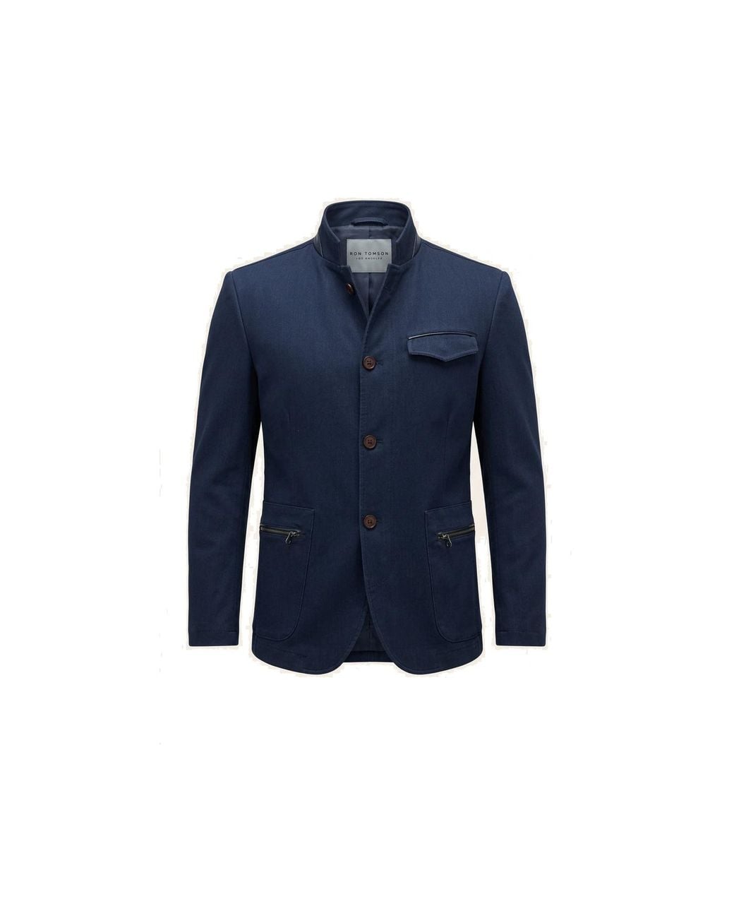 Ron Tomson Blue Stand Collar Denim Blazer for men