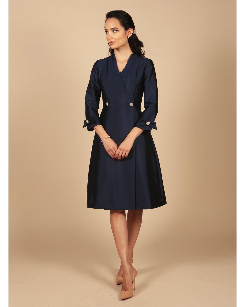 Santinni Blue Astor Silk Taffeta Dress Coat