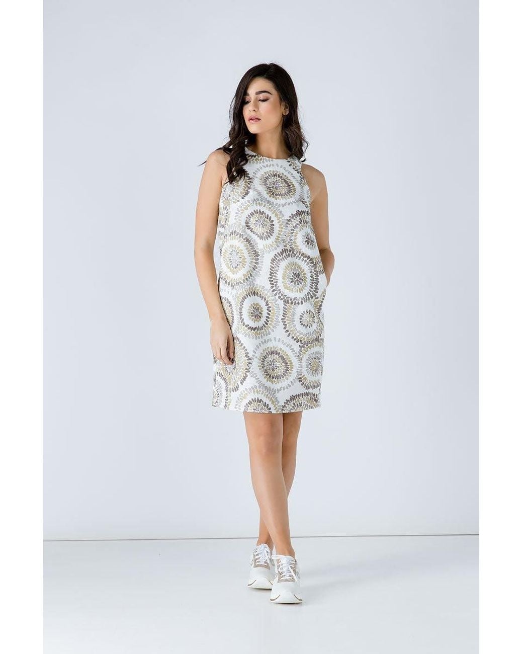 Conquista Natural Neutrals Print Sleeveless Sack Dress