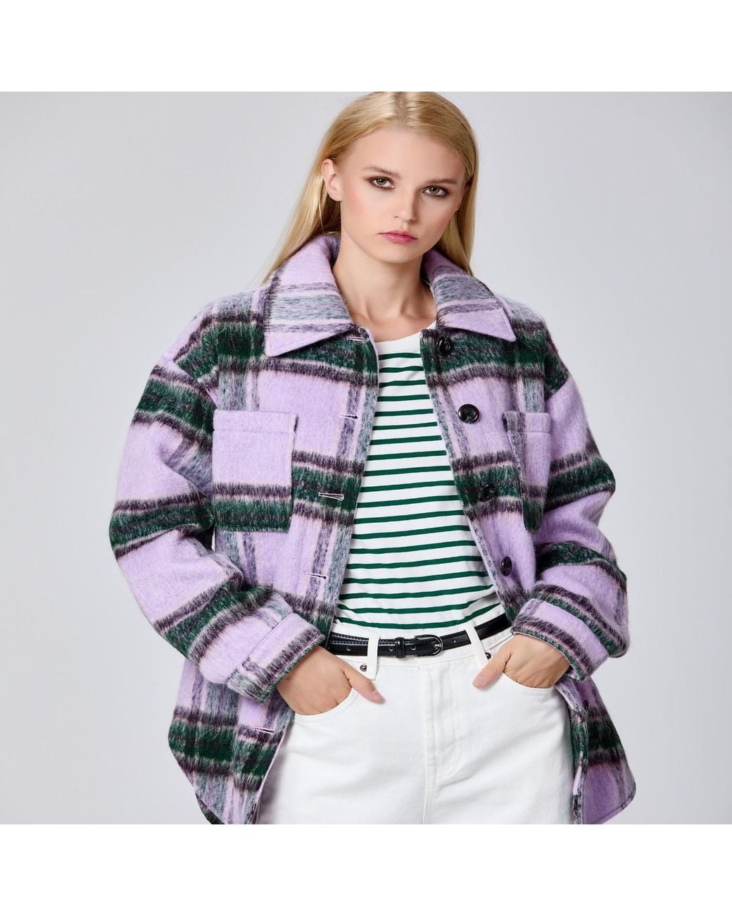 Smart and Joy Multicolor Oversized Tartan Polyester Shirt Jacket