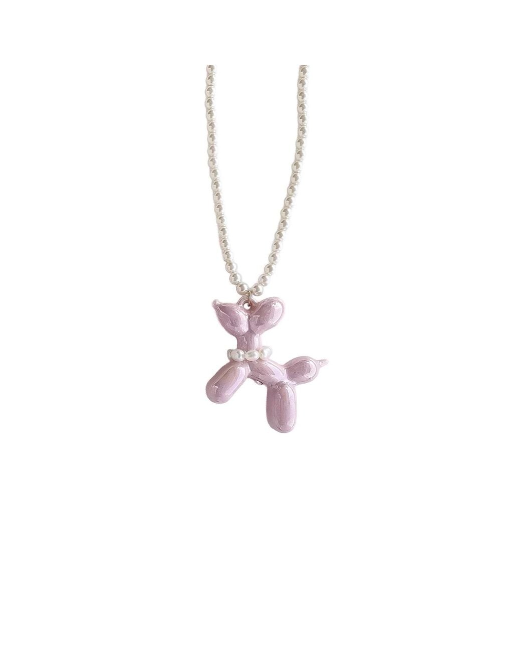 POPORCELAIN Pink Sweet Porcelain Balloon Doggie Pearl Necklace