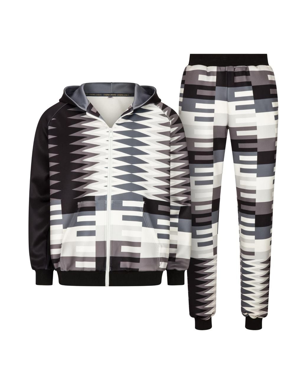 Ohema Ohene Black Hooded Kente Print Tracksuit Co-Ord Set – Monochrome for men