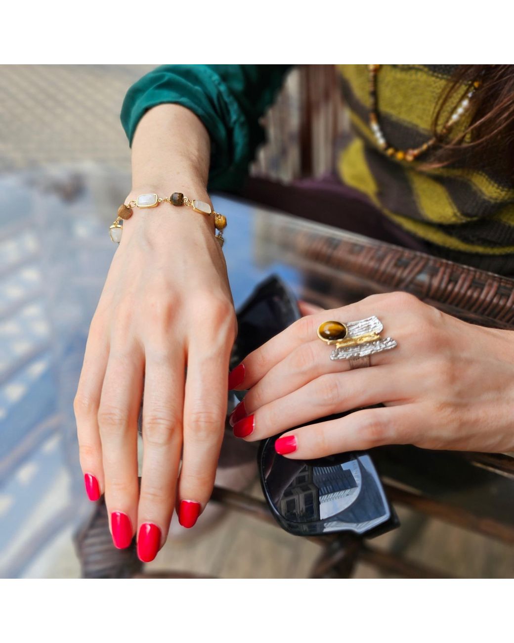 Farra Brown Tiger Eye Stone Statement Ring