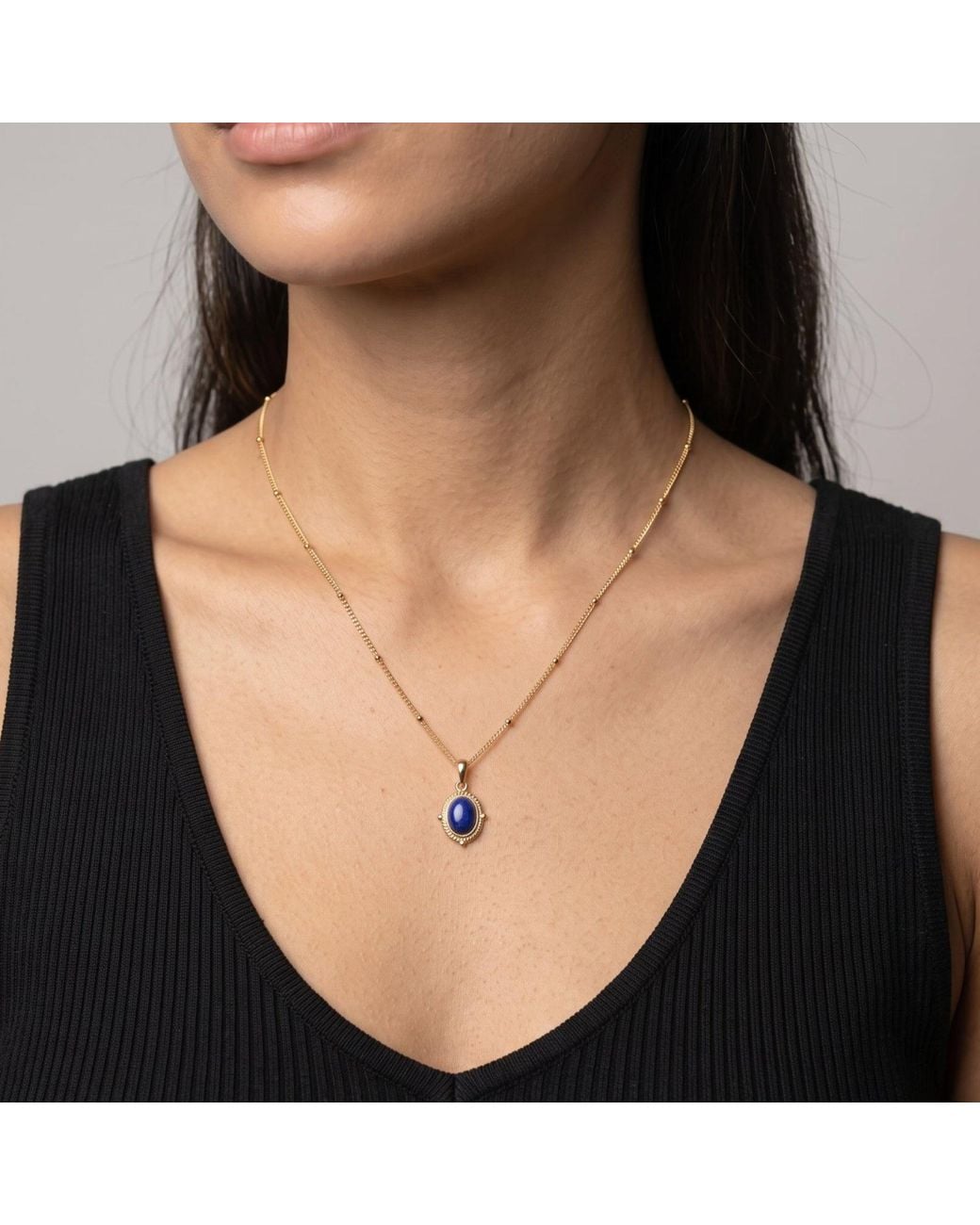 Uchi and Soto Metallic Enso Solid 925 With 18K Vermeil & Lapis Lazuli Stone Necklace