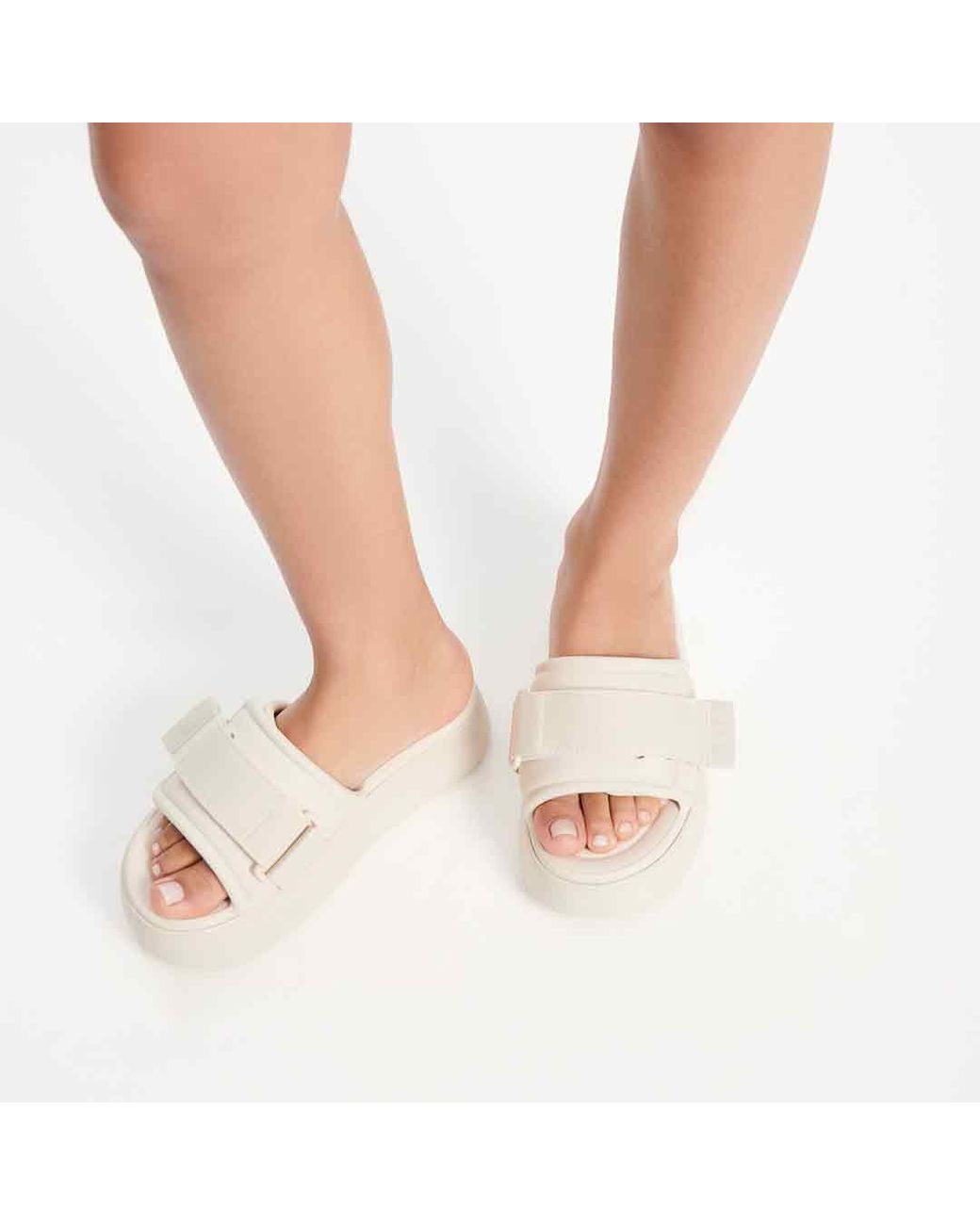 Melissa White Neutrals Free Fuzzy Slide Platform