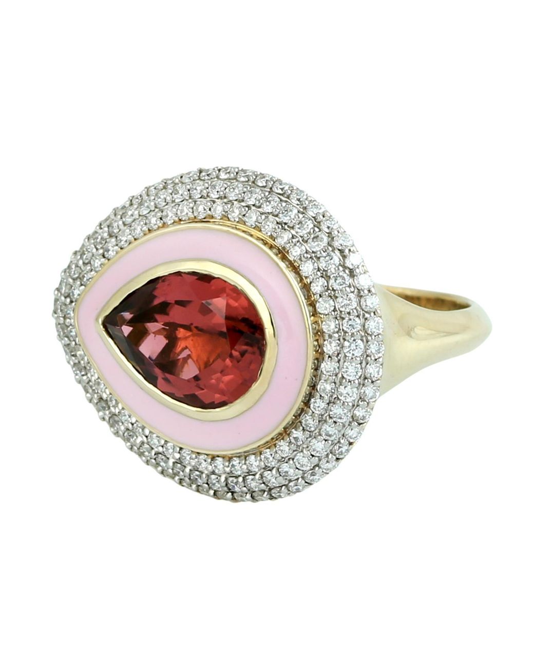 Artisan Metallic Pear Tourmaline & Diamond Enamel Halo Ring