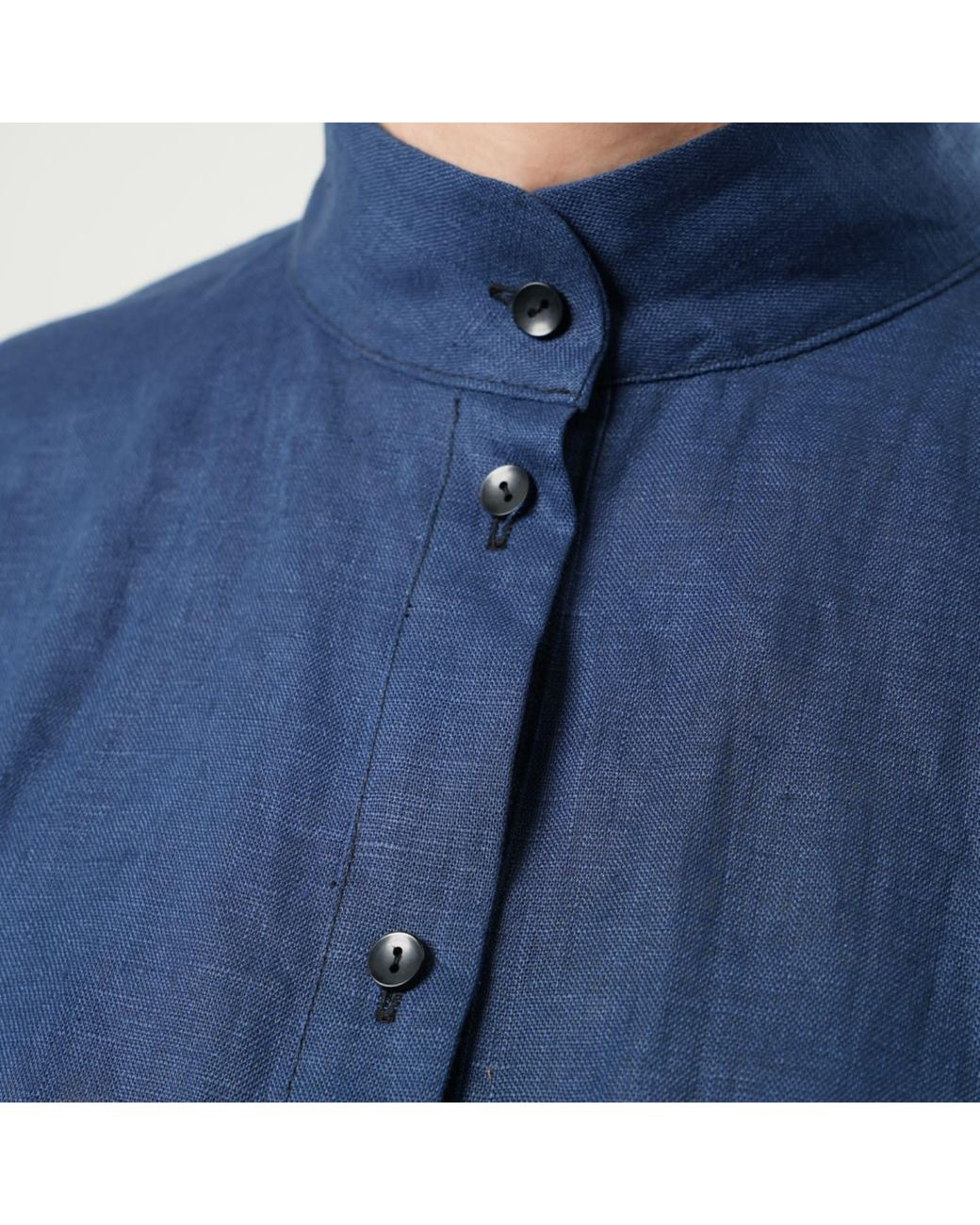 Metamorph Blue Long Linen Shirt Dress