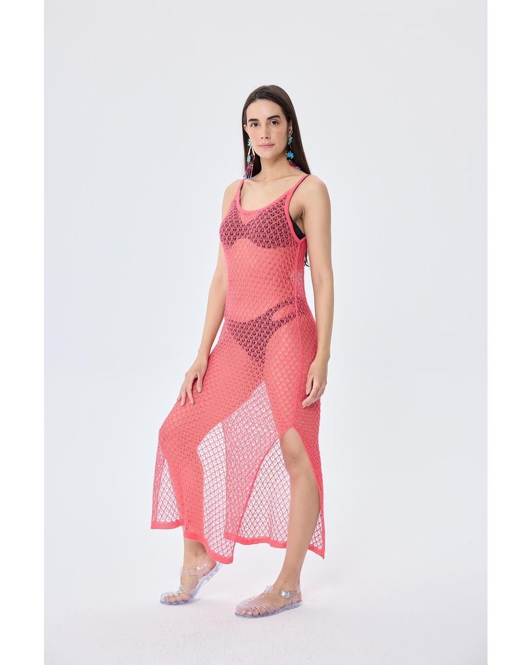 Peraluna Pink Angel Openwork Strap Long Beach Dress