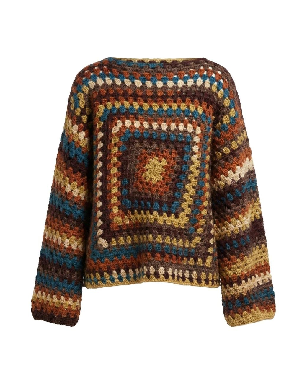 Ana Chic Brown Earth Granny Square Handmade Crochet Jumper