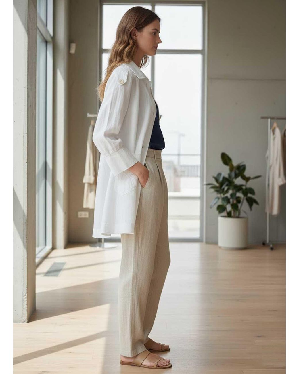 Conquista White Relaxed Button-Front Utility Shirt
