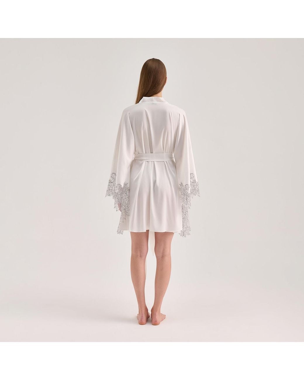 Avenue 8 White Lace Mini Silk Robe