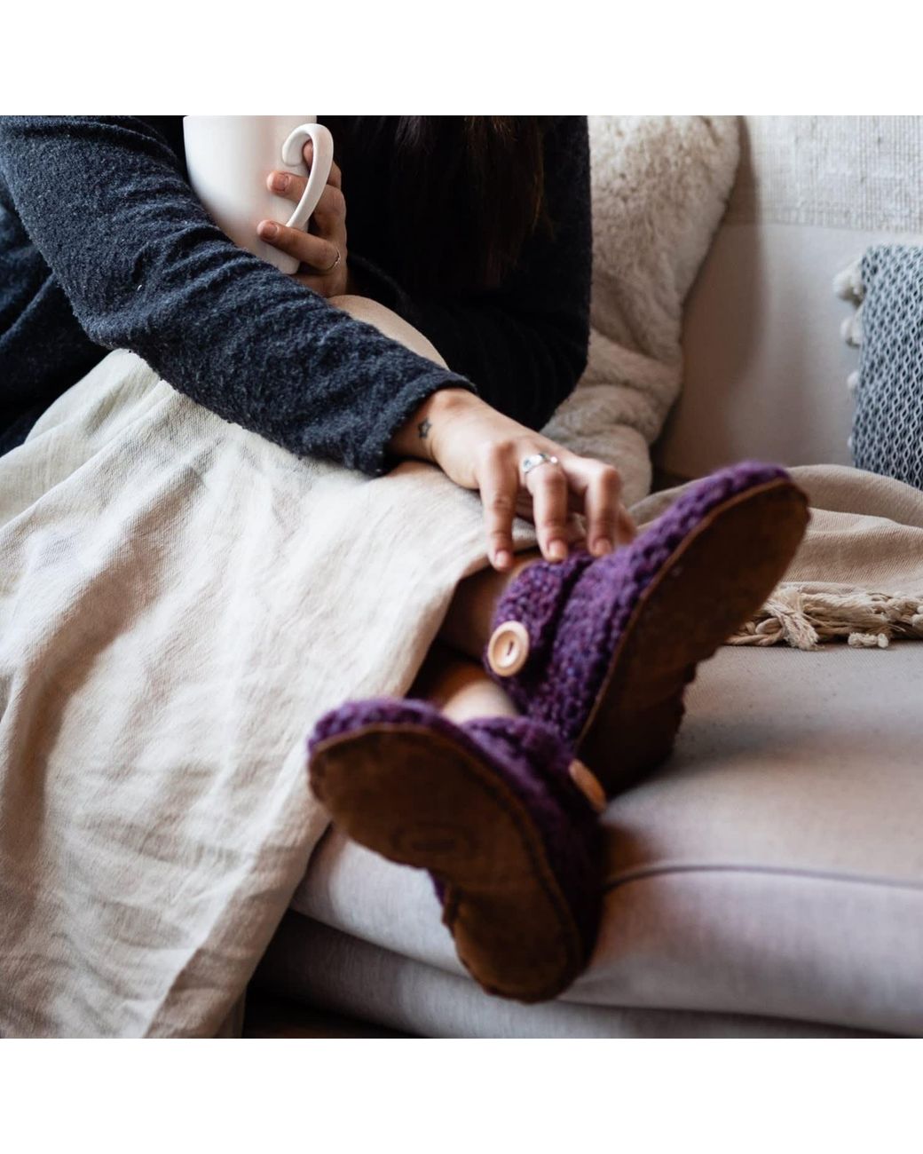 Kingdom of Wow Purple Artisan Made Ankle Boot Wool Slippers For