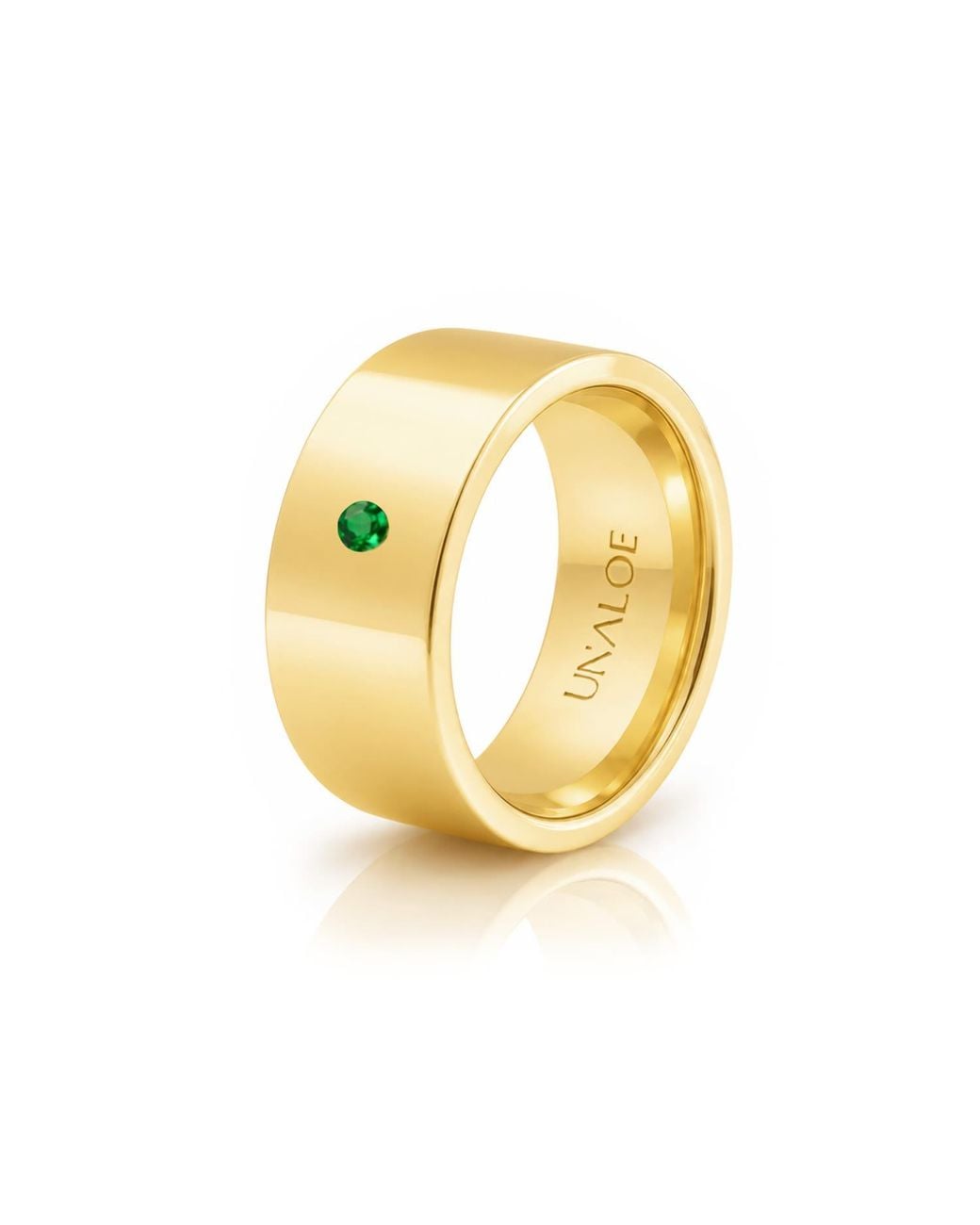 Unaloe Metallic Plated Wide Band Ring With Natural Emerald