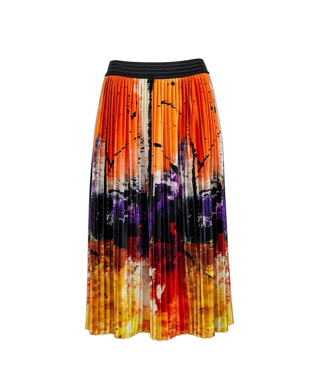 Lalipop Design Orange Colorful & Abstract Print Pleated Velvet Midi Skirt