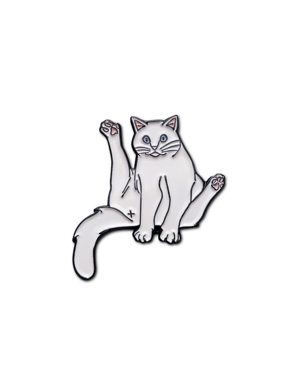 Make Heads Turn White Enamel Pin Sitting Cat