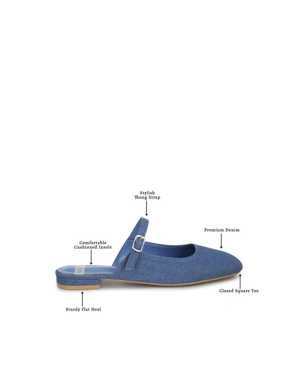 Rag & Co Blue Dublish Square Toe Buckled Flats
