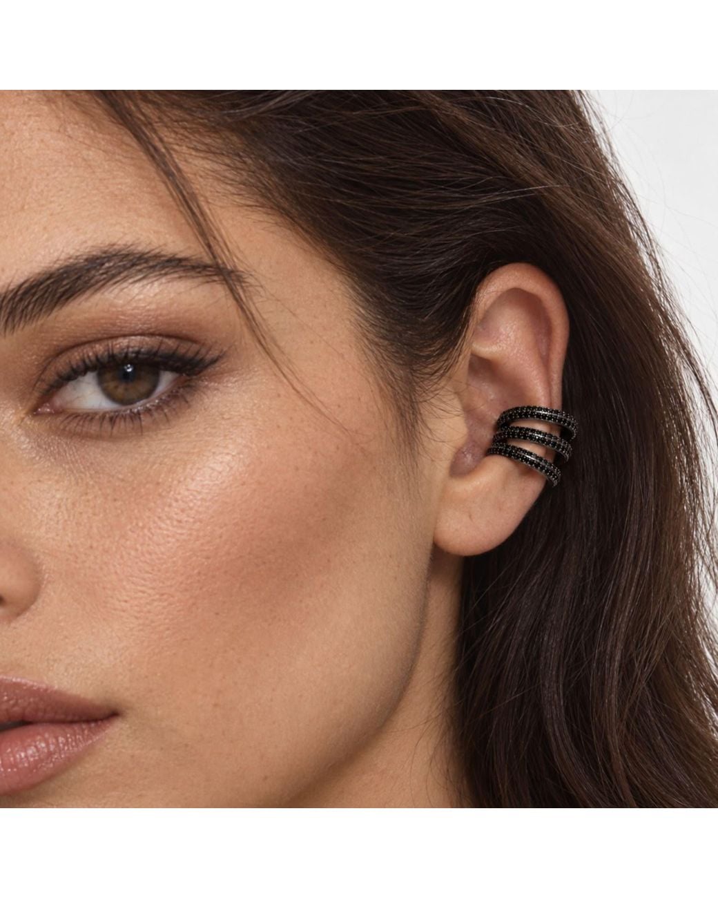 Jagged Halo Jewelry Black Triple Pavé Ear Cuff Rhodium Filled