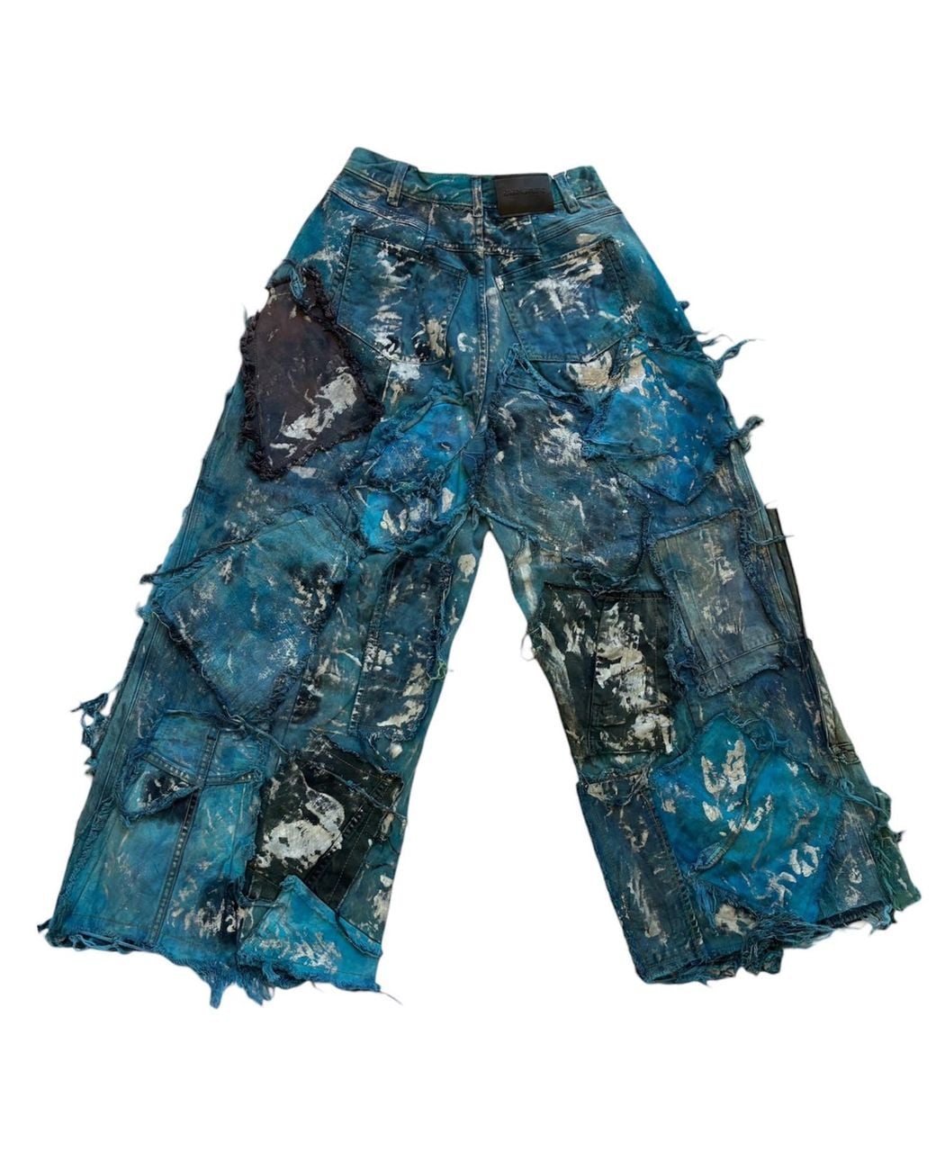 Zasta Studio Blue Wearable Ruins Shredded Wide Leg Colored Denim Pants H