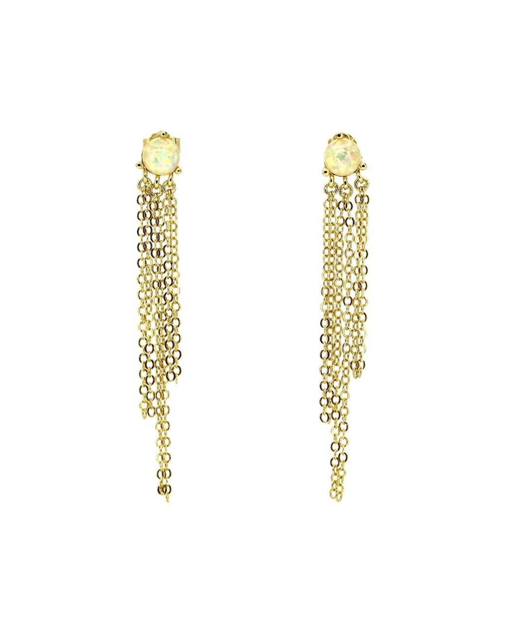 VicStoneNYC Fine Jewelry Metallic Beautiful Opal Chain Dangle Earrings