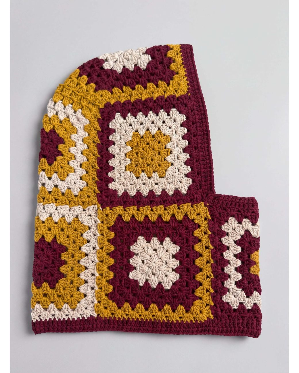 Ana Chic Red Burgundy And Mustard Granny Square Handmade Crochet Balaclava