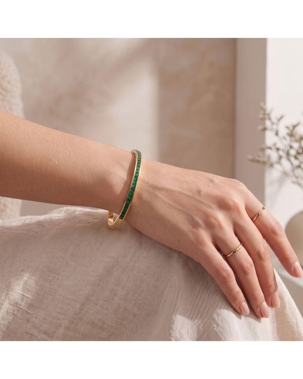 Sophelia Blue Plated Emerald May Birthstone Tennis Bangle