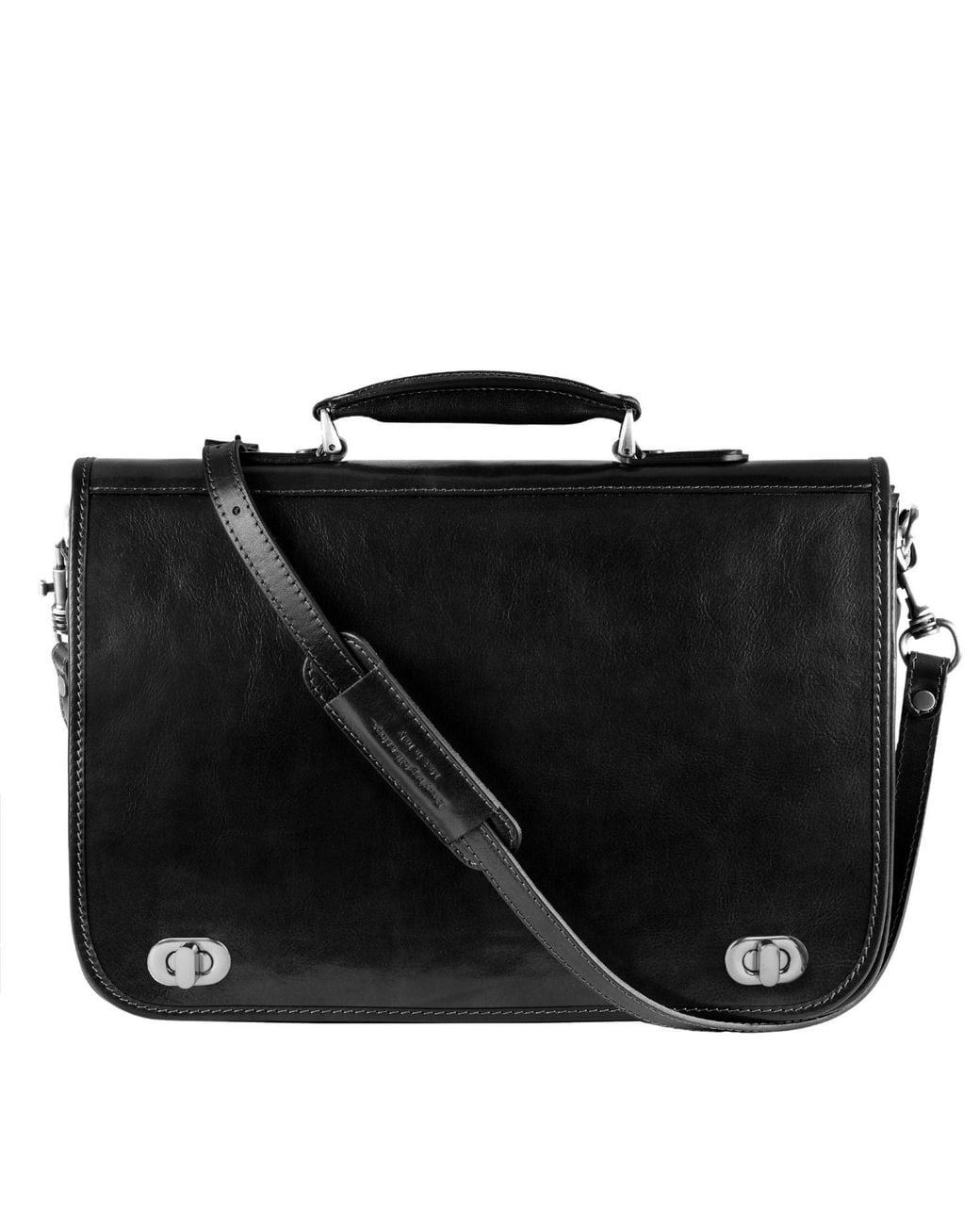 Time Resistance Black Leather Briefcase Laptop Bag for men