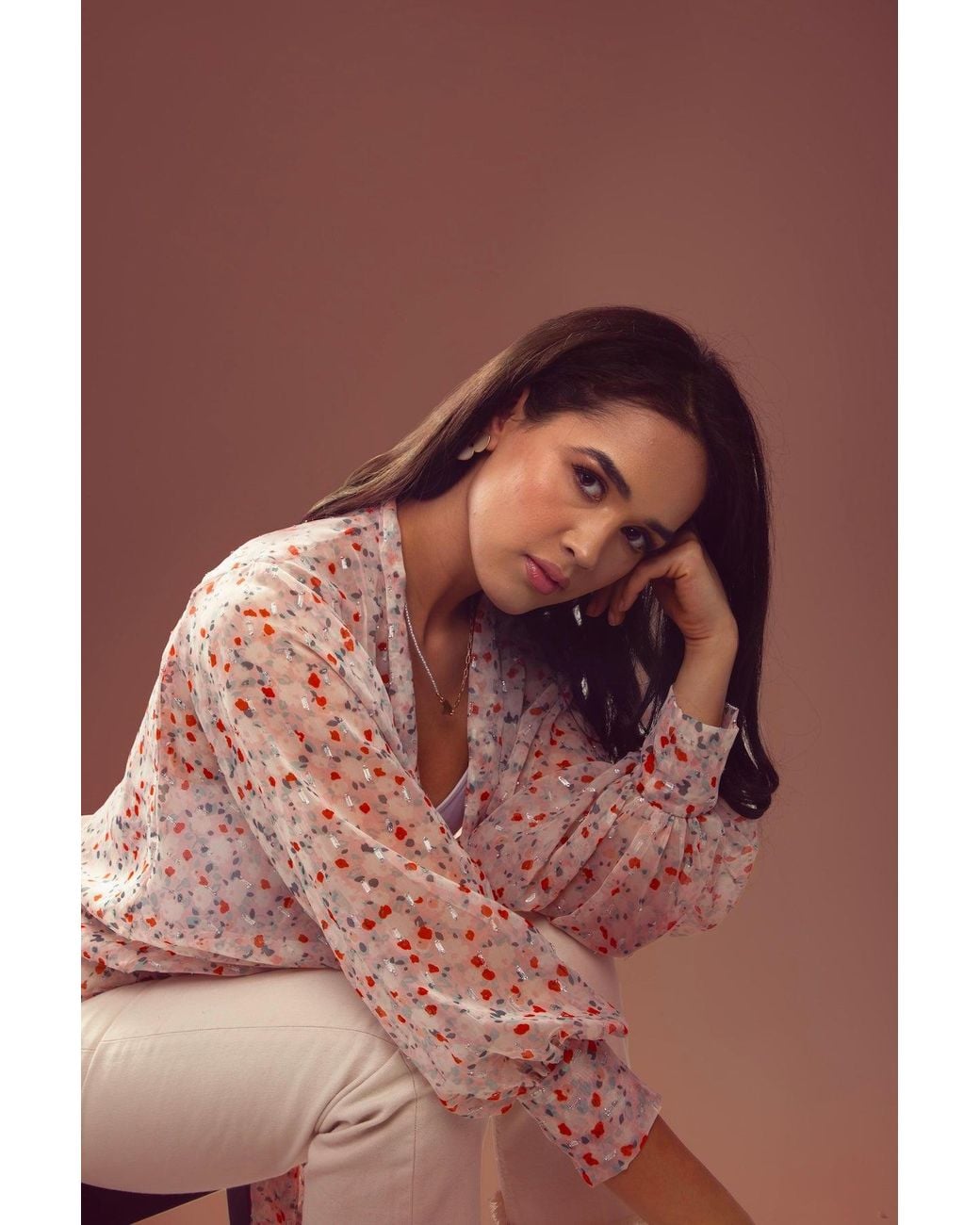 Saachi Natural Tie Front Floral Kimono