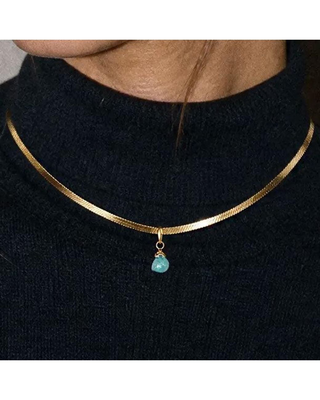 Saéa Metallic Aquamarine Herringbone Snake Chain Choker Necklace