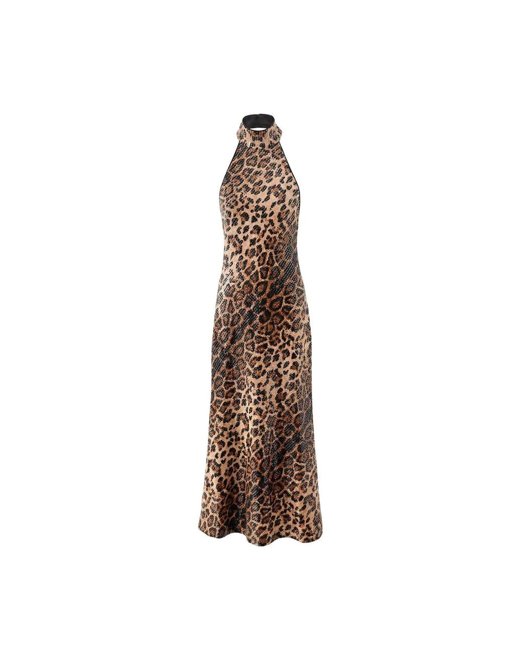 Aisl Brown Leopard Sequin Halter Maxi Dress