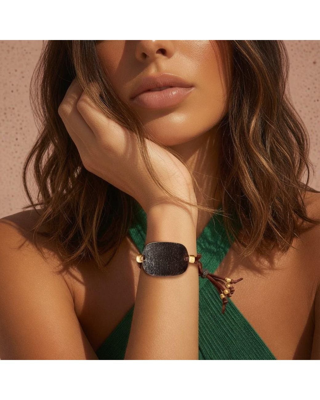 Persia Dona Jewelry Brown Onyx X Chocolate Leather Tag Bracelet