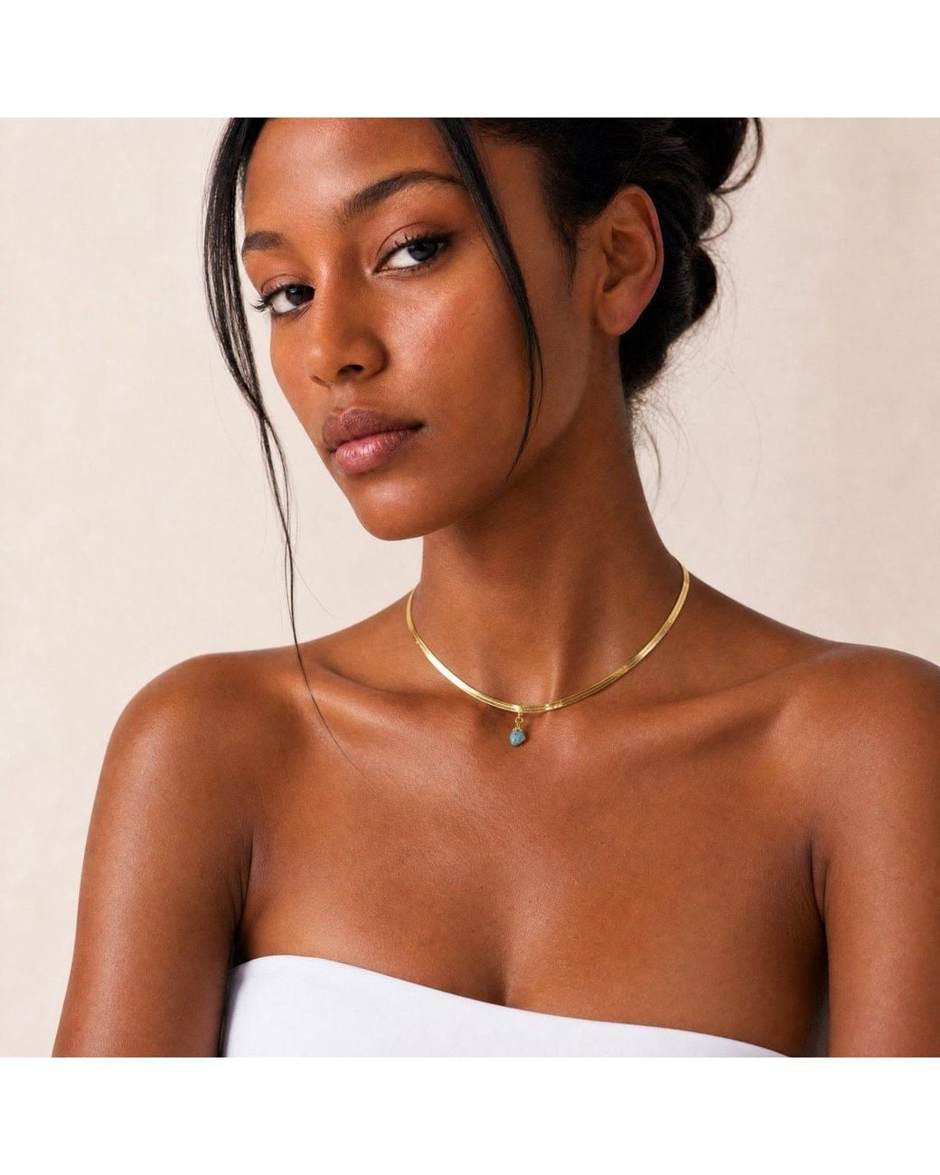 Saéa Metallic Aquamarine Herringbone Snake Chain Choker Necklace