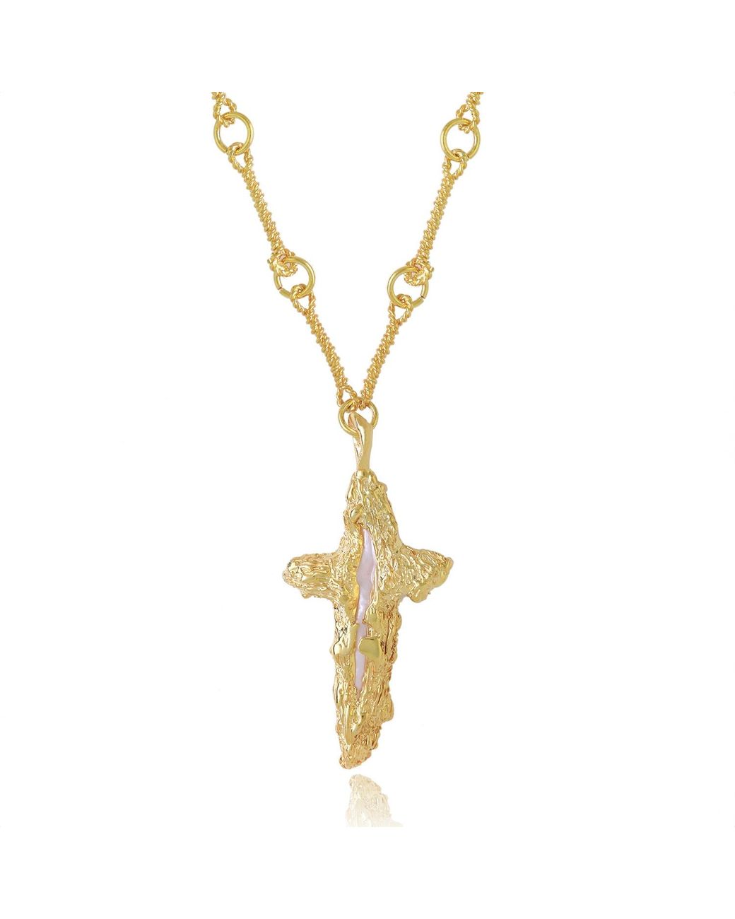 Ece London Metallic The Tethys Baroque Pearl Cross With The Roman Chain
